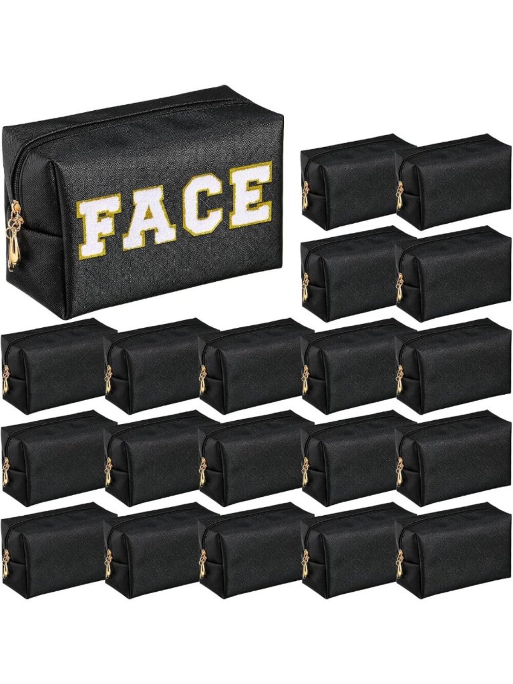 20 Pcs PU Leather Makeup Bags Set, Stylish Cosmetic Pouches for Women, Black